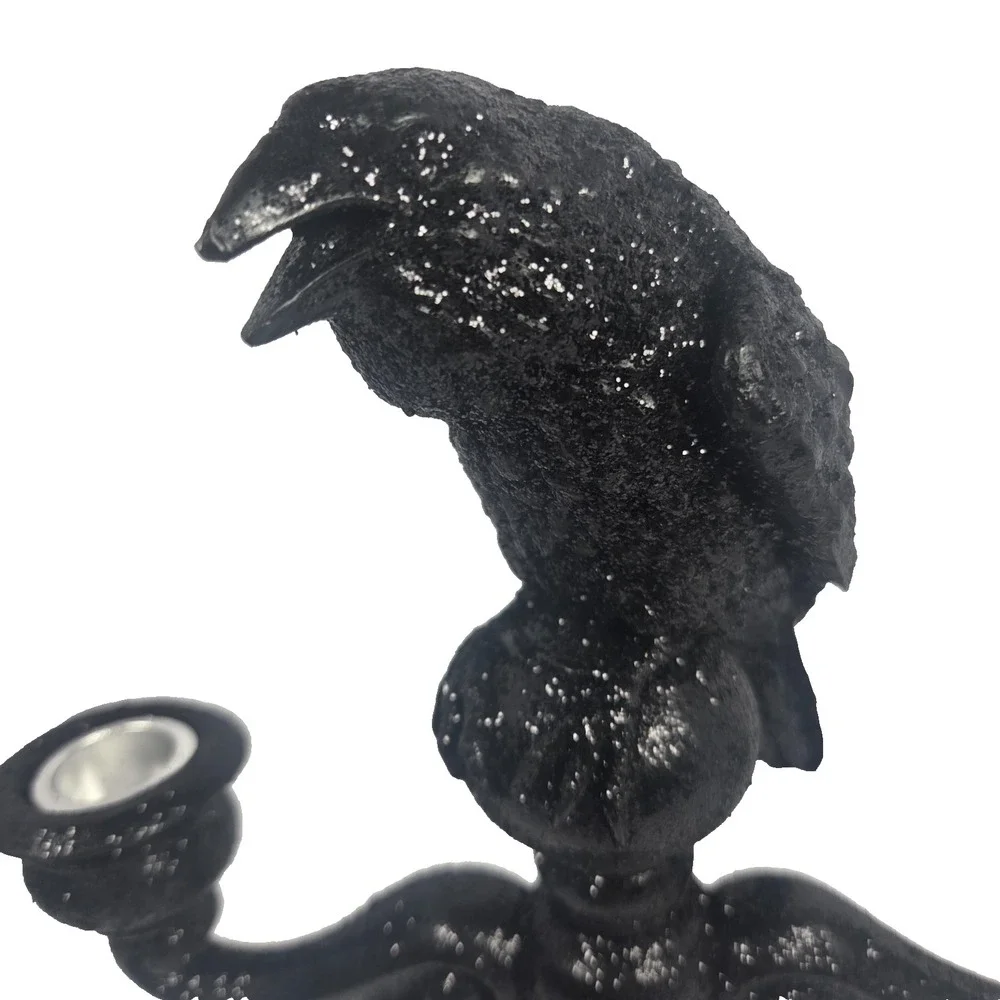 Well Dressed Home Raven Candelabra Black Glitter Halloween Gothic Decor New